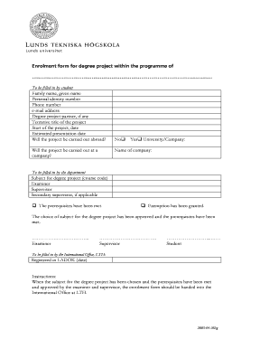 Degree Project Enrolment Form