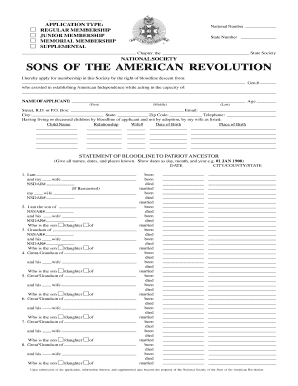 Sons of the American Revolution Membership Application