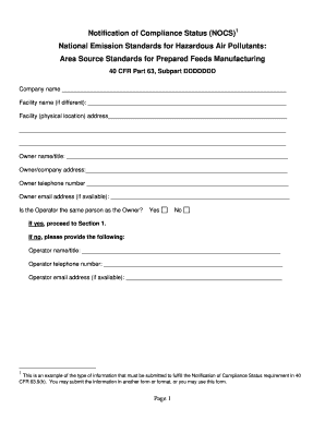 Notification of Compliance Status for Prepared Feeds Manufacturing