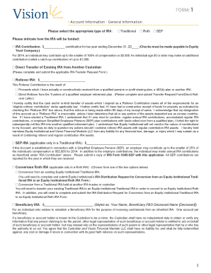 Vision Individual Retirement Account Application