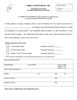 IRA Direct Investment Authorization Agreement
