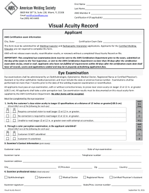 AWS Visual Acuity Record Form