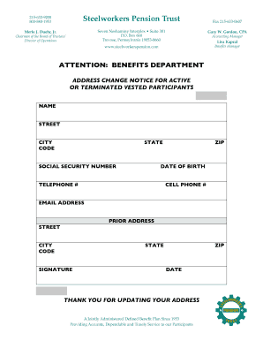 Address Change Notice for Benefits Department