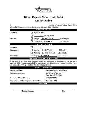 Actors Federal Credit Union Direct Deposit Authorization