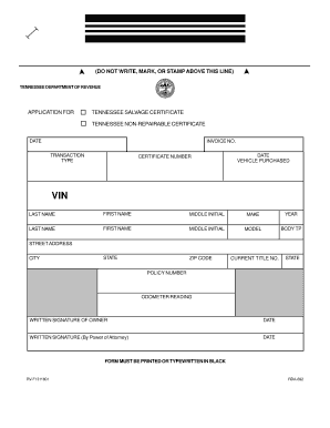 Tennessee Salvage Certificate Application