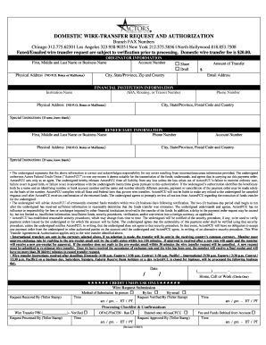 Domestic Wire Transfer Request and Authorization