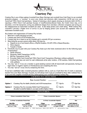 Courtesy Pay Overdraft Protection Form