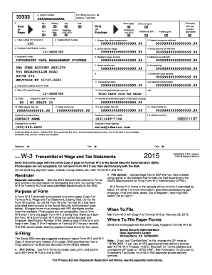 Form W-3 Transmittal of Wage and Tax Statements