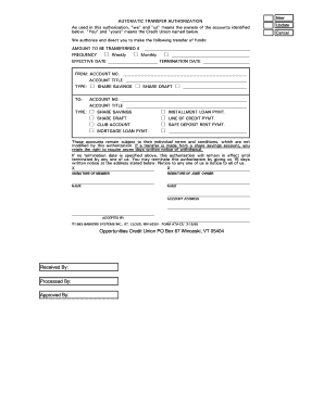 Automatic Transfer Authorization Form