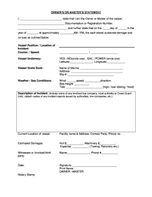 Owner's Vessel Damage Statement