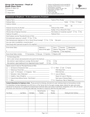 Group Life Insurance Proof of Death Claim Form