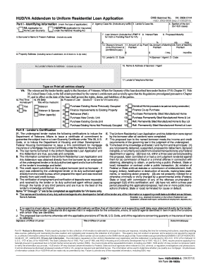 HUD/VA Addendum to Uniform Residential Loan Application