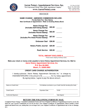 Florida Notary Name Change Invoice