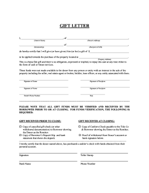 Gift Letter for Property Purchase