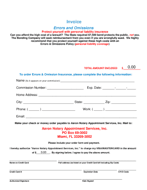Errors and Omissions Insurance Order Form