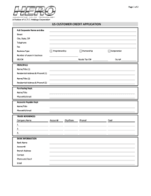 US Customer Credit Application