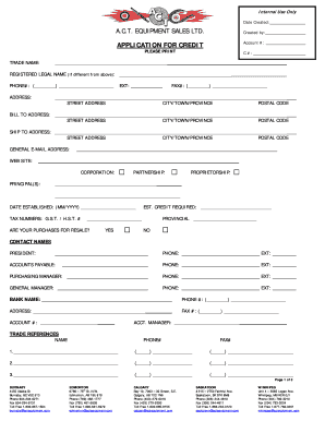 ACT Equipment Sales Credit Application