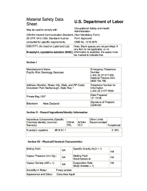 OSHA Material Safety Data Sheet