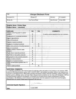 Allergen Disclosure Form