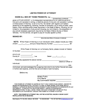 Limited Power of Attorney for Vehicle Registration