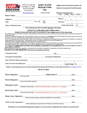 North Texas Soccer Guest Player Release Form