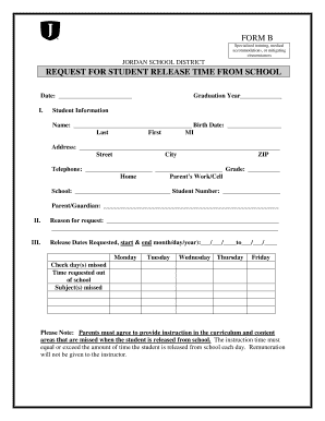 Jordan School District Student Release Time Request Form