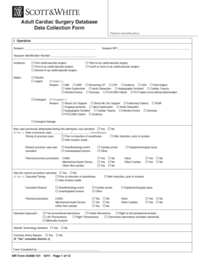 Adult Cardiac Surgery Database Data Collection Form
