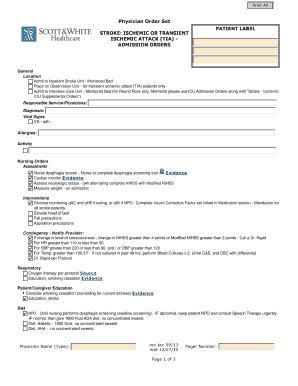 Stroke Ischemic Admission Orders