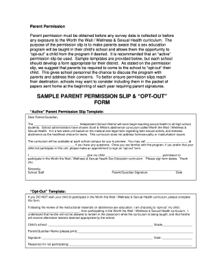 Parent Permission Slip for Sex Education