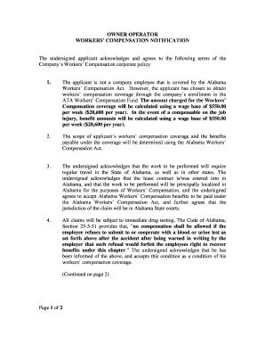 Owner Operator Workers' Compensation Notification