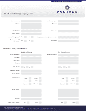 Short Term Finance Enquiry Form