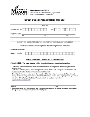 Direct Deposit Cancellation Request Form