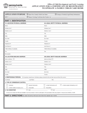 Application for Certificate of Registration to Operate a Family Child Care Home