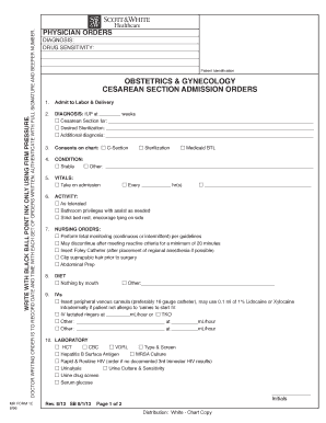 Cesarean Section Admission Orders