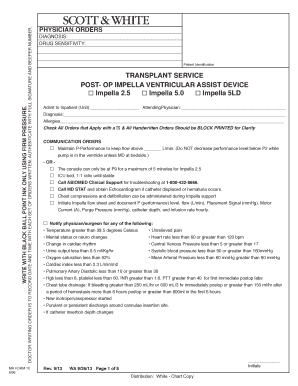 Post-Op Impella Ventricular Assist Device Orders