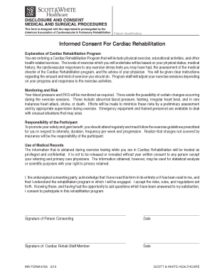 Informed Consent for Cardiac Rehabilitation