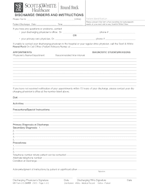 Patient Discharge Orders and Instructions