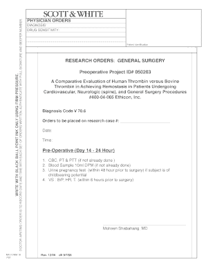 Physician Orders for Preoperative Research