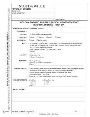 Urology Robotic Assisted Radical Prostatectomy Post-Op Orders