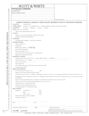 Postoperative Transfer Orders for Open Heart Surgery