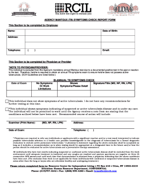 Agency Mantoux TB Symptoms Check Report Form