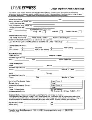 Linear Express Credit Application