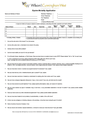 Equine Mortality Insurance Application