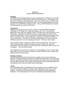 The IBEW 965 Scholarship Program is open to all dependents of Members of Local 965