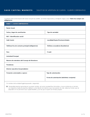 SOLICITUD DE APERTURA DE CUENTA - CLIENTE CORPORATIVO