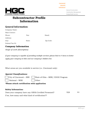 Subcontractor Profile Form