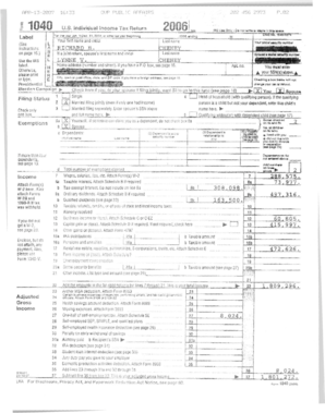 2006 US Individual Income Tax Return Form 1040