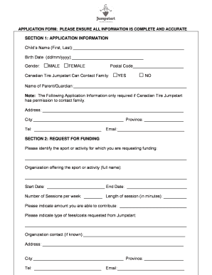 Canadian Tire Jumpstart Child Activity Funding Application