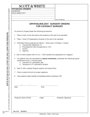 Physician Orders for Cataract Surgery