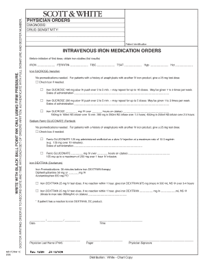 Physician Orders for Intravenous Iron Medication
